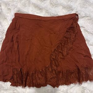 Free People Rust lace wrap around Mini Skirt small